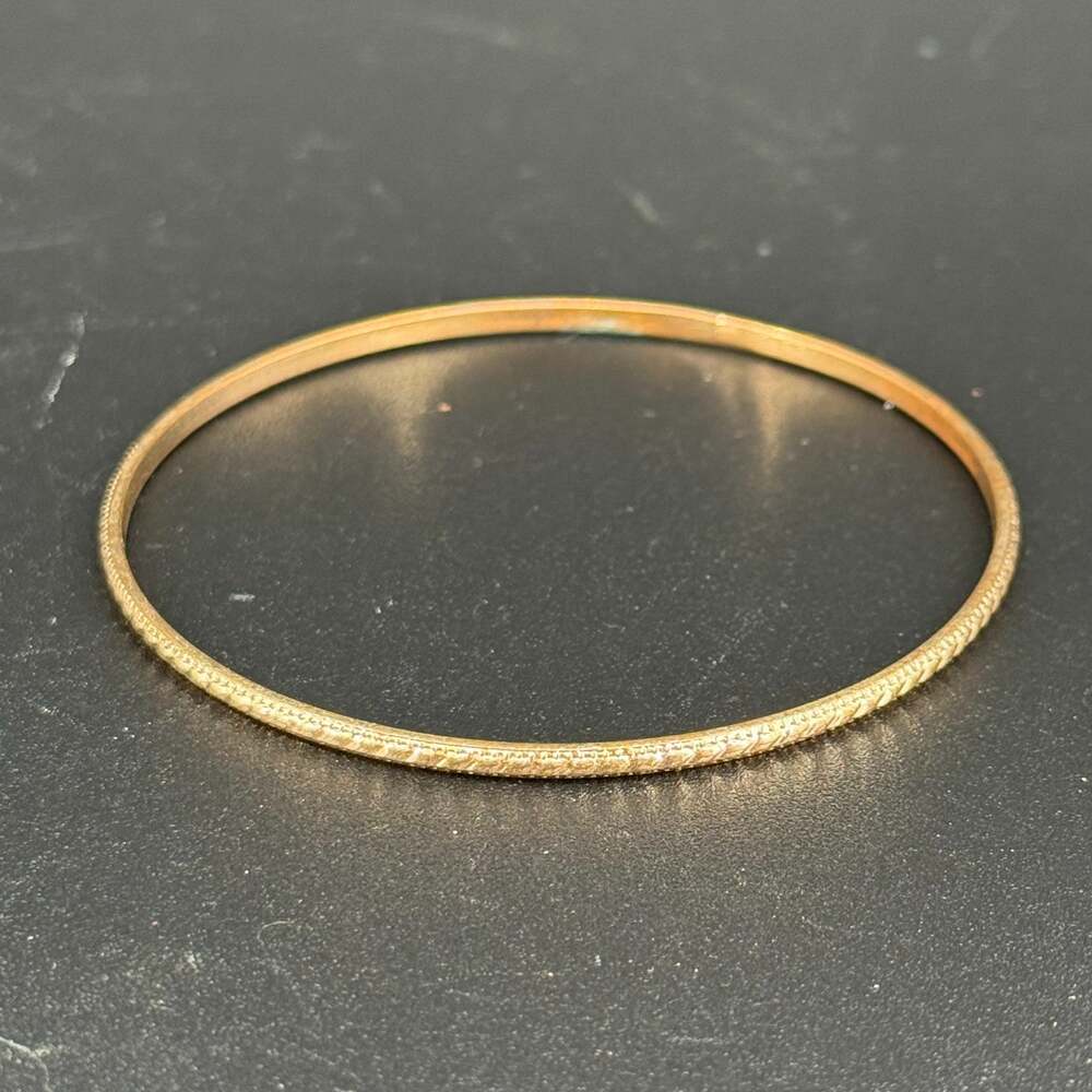 Vintage Narrow Gold Tone Textured Bangle Bracelet